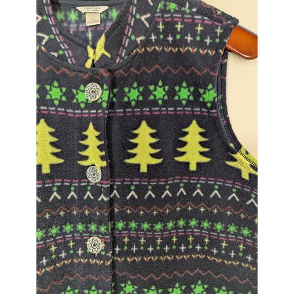CHRISTOPHER & BANKS Fleece Vest Size XL Christmas Holiday Fir Trees Snowflakes - Picture 3 of 8